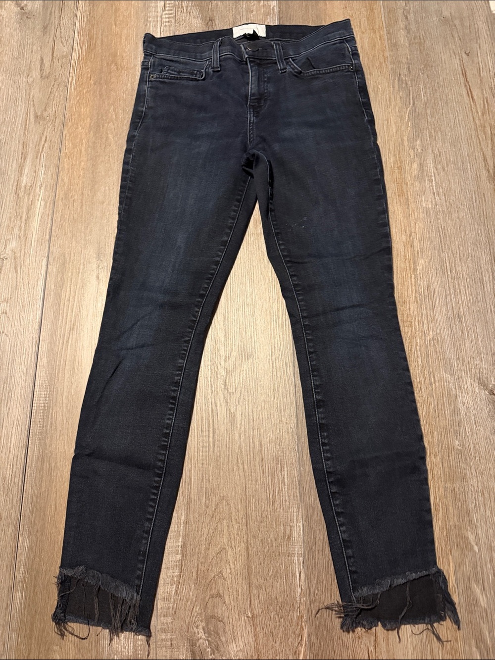 Current/Elliott Black Skinny Jeans with Frayed Hem